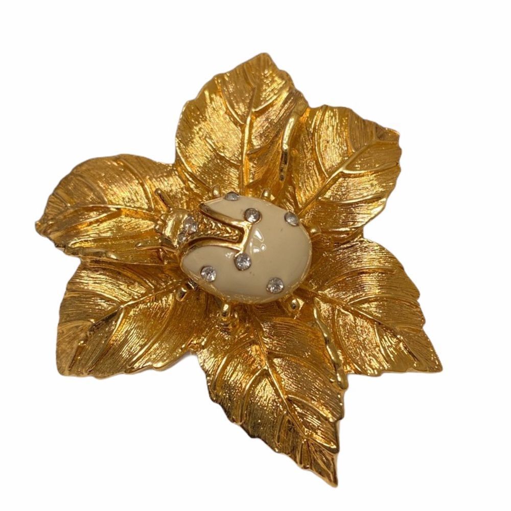 Vintage St. John Gold Brooch With Enamel Ladybug